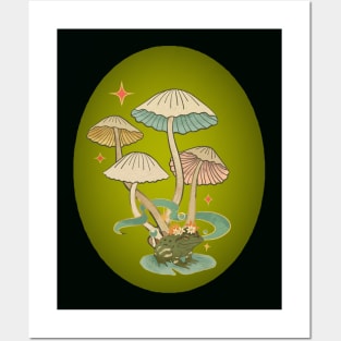 Vintage Mushrooms with Frog Posters and Art